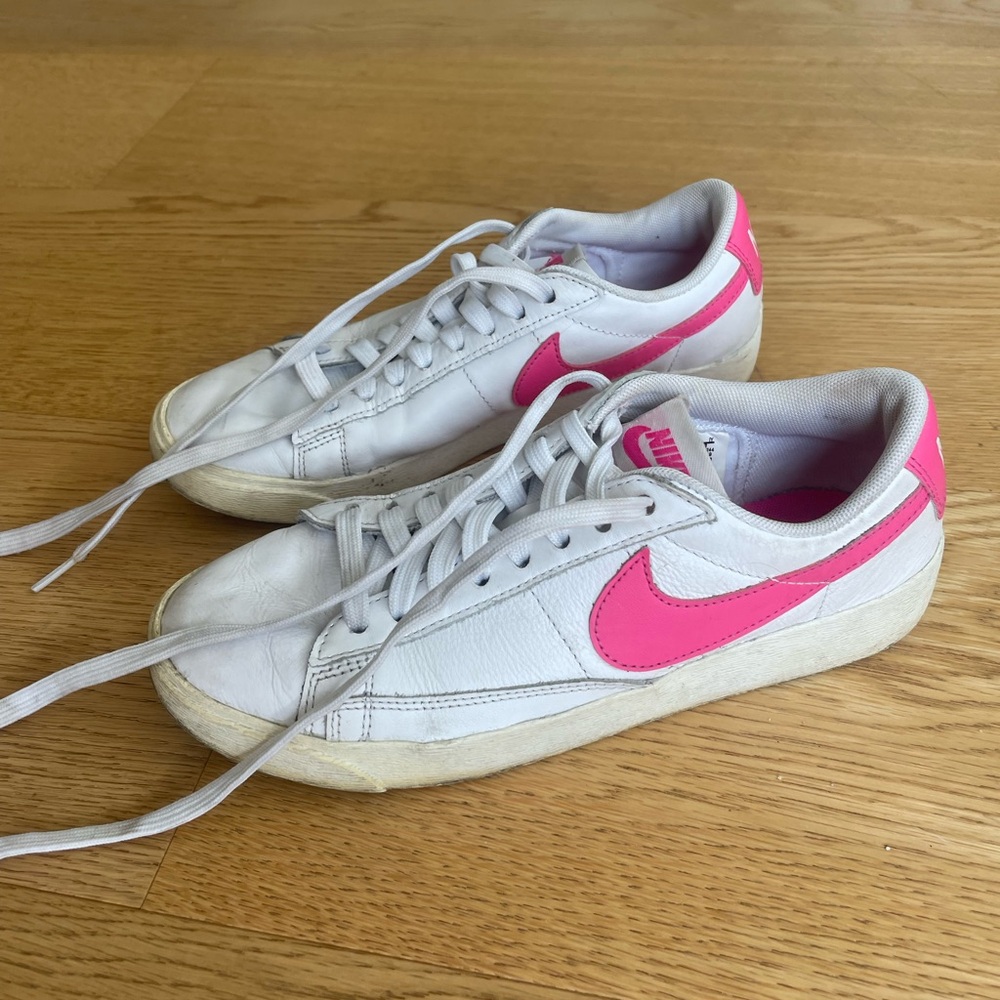 White and pink Nike blazers